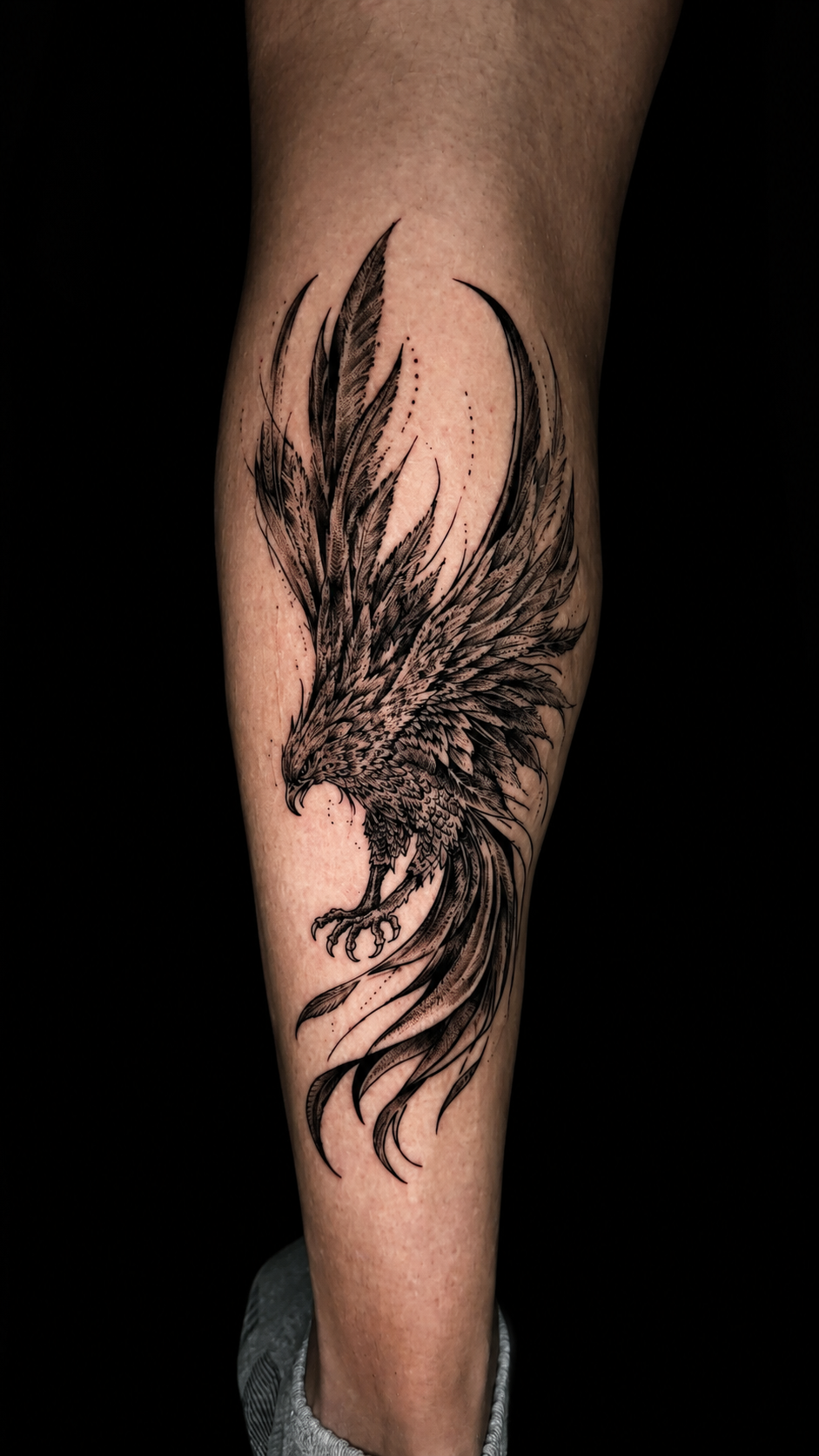 Tatouage phénix réalisé au studio Jax Ink Tattoo à La Réunion