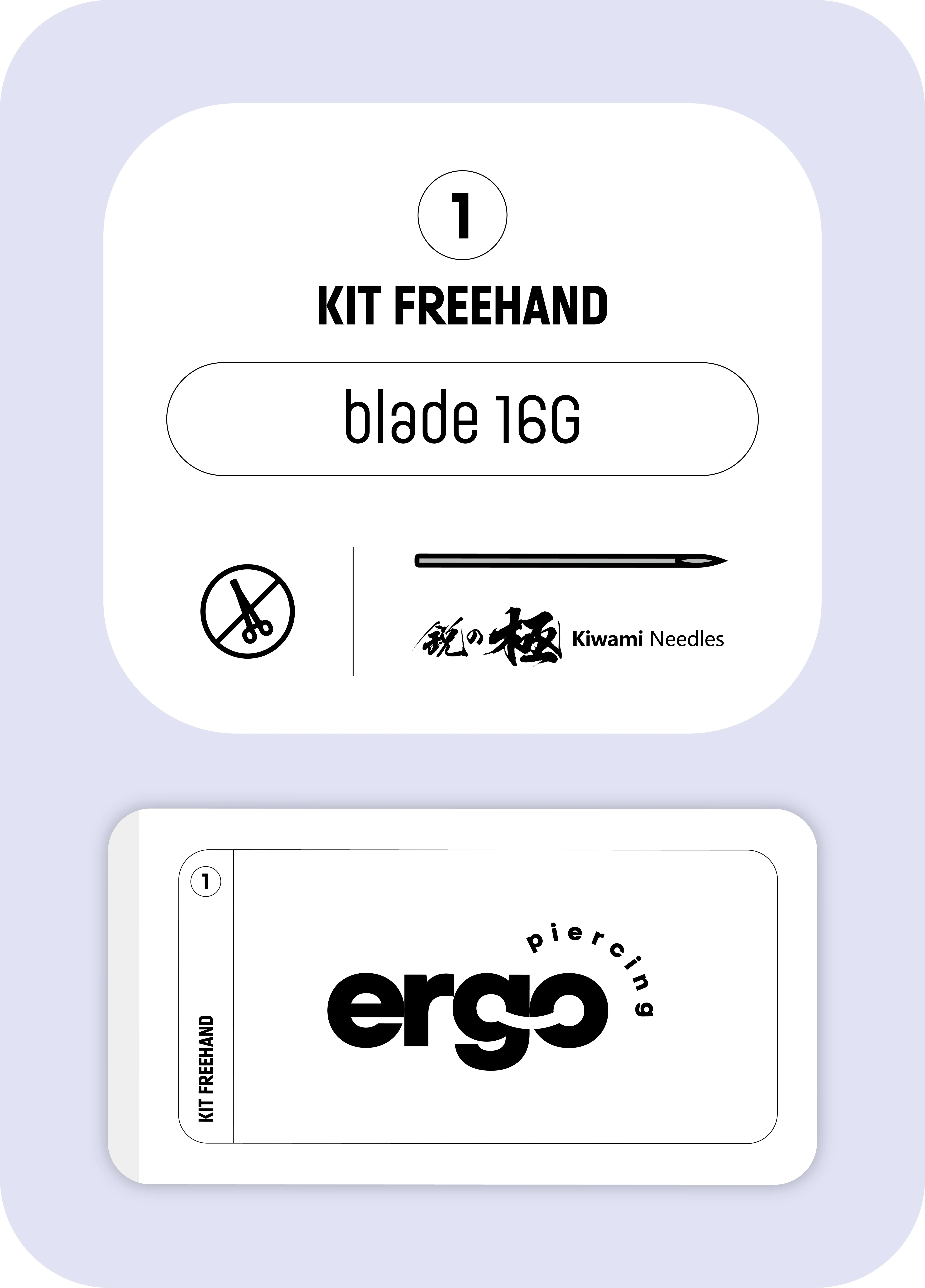Kit piercing professionnel Freehand blade 16G Ergo