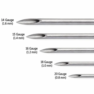 Tableau des calibres gauge en mm pour aiguille piercing - Jax Ink Tattoo La Réunion