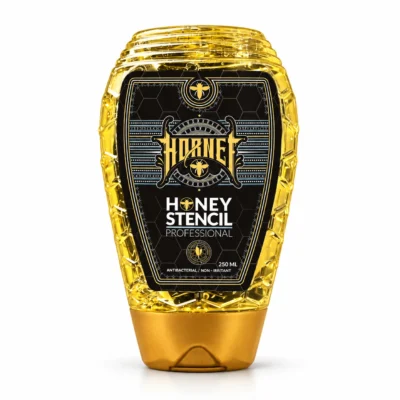 Flacon de stencil miel Hornet 250 ml sur fond neutre, tatouage La Réunion
