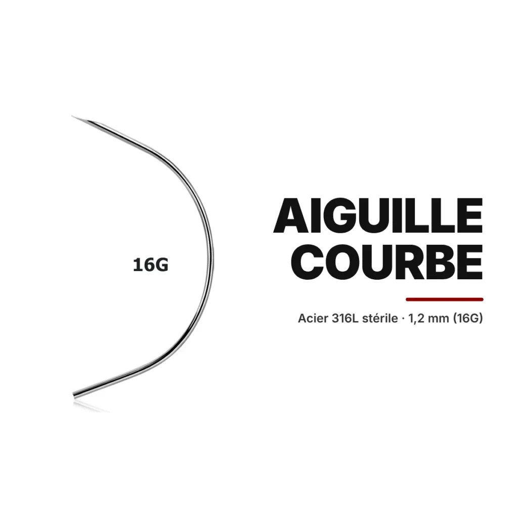 Aiguille Piercing Courbe Stérile Acier 316L 1,2 mm (16G) – La Réunion
