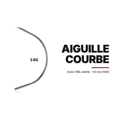 Aiguille Piercing Courbe Stérile Acier 316L 1,6 mm (14G) – La Réunion