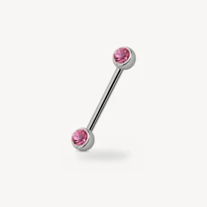 Piercing Barre Téton Double Strass Rose Acier 316L 1,6 mm – La Réunion