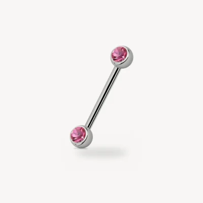 Piercing Barre Téton Double Strass Rose Acier 316L 1,6 mm – La Réunion
