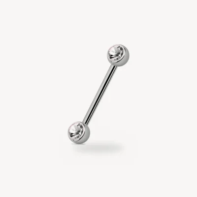Piercing Barre Téton Double Strass Transparent Acier 316L 1,6 mm – La Réunion