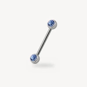 Piercing Barre Téton Double Strass Bleu Clair Acier 316L 1,6 mm – La Réunion