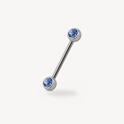 Piercing Barre Téton Double Strass Bleu Clair Acier 316L 1,6 mm – La Réunion