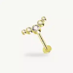 Labret 5 zircons en arc titane G23 doré