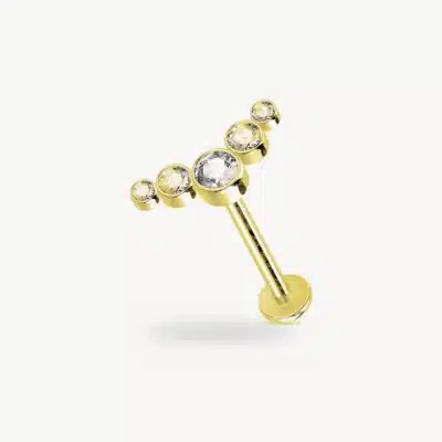 Piercing Labret 5 Zircons en Arc Titane G23 Doré 1,2 mm – La Réunion