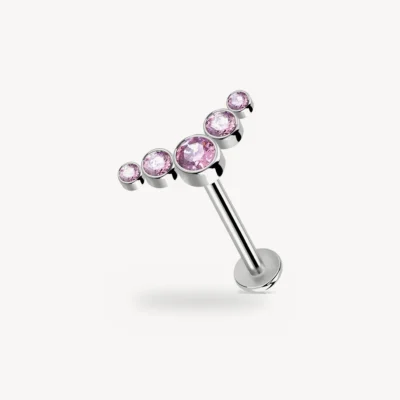 Piercing Labret 5 Zircons en Arc Titane G23 Rose 1,2 mm – La Réunion
