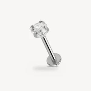 Piercing Labret Zircon Serti Griffes Titane G23 Zircon Transparent 1,2 mm – La Réunion