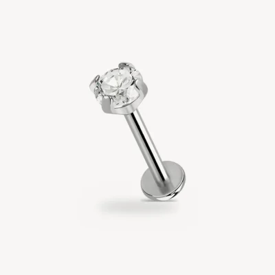 Piercing Labret Zircon Serti Griffes Titane G23 Zircon Transparent 1,2 mm – La Réunion