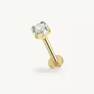 Piercing Labret Zircon Serti Griffes Titane G23 Doré 1,2 mm – La Réunion