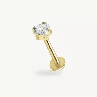 Piercing Labret Zircon Serti Griffes Titane G23 Doré 1,2 mm – La Réunion
