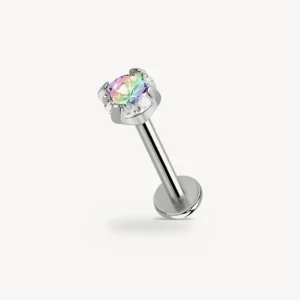 Piercing Labret Zircon Serti Griffes Titane G23 Zircon Irisé 1,2 mm – La Réunion