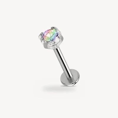 Piercing Labret Zircon Serti Griffes Titane G23 Zircon Irisé 1,2 mm – La Réunion