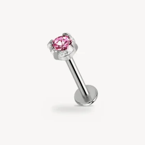 Piercing Labret Zircon Serti Griffes Titane G23 Zircon Rose 1,2 mm – La Réunion