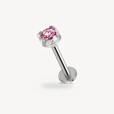 Piercing Labret Zircon Serti Griffes Titane G23 Zircon Rose 1,2 mm – La Réunion
