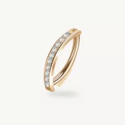 Piercing Nombril Charnière Pavé Zircons Or Rose Acier 316L 1,6 mm – La Réunion