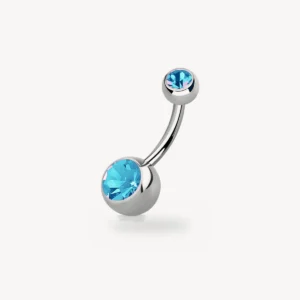 Piercing Nombril Double Strass Bleu Clair Acier 316L 1,6 mm – La Réunion