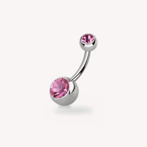 Piercing Nombril Double Strass Rose Acier 316L 1,6 mm – La Réunion