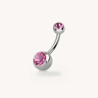 Piercing Nombril Double Strass Rose Acier 316L 1,6 mm – La Réunion