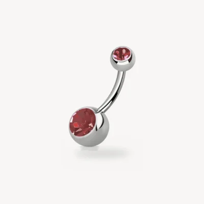 Piercing Nombril Double Strass Rouge Acier 316L 1,6 mm – La Réunion